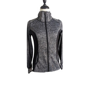 Danskin Jacket Womens Small Gray Full Zip Semi Fitted Running Athletic Mock Neck